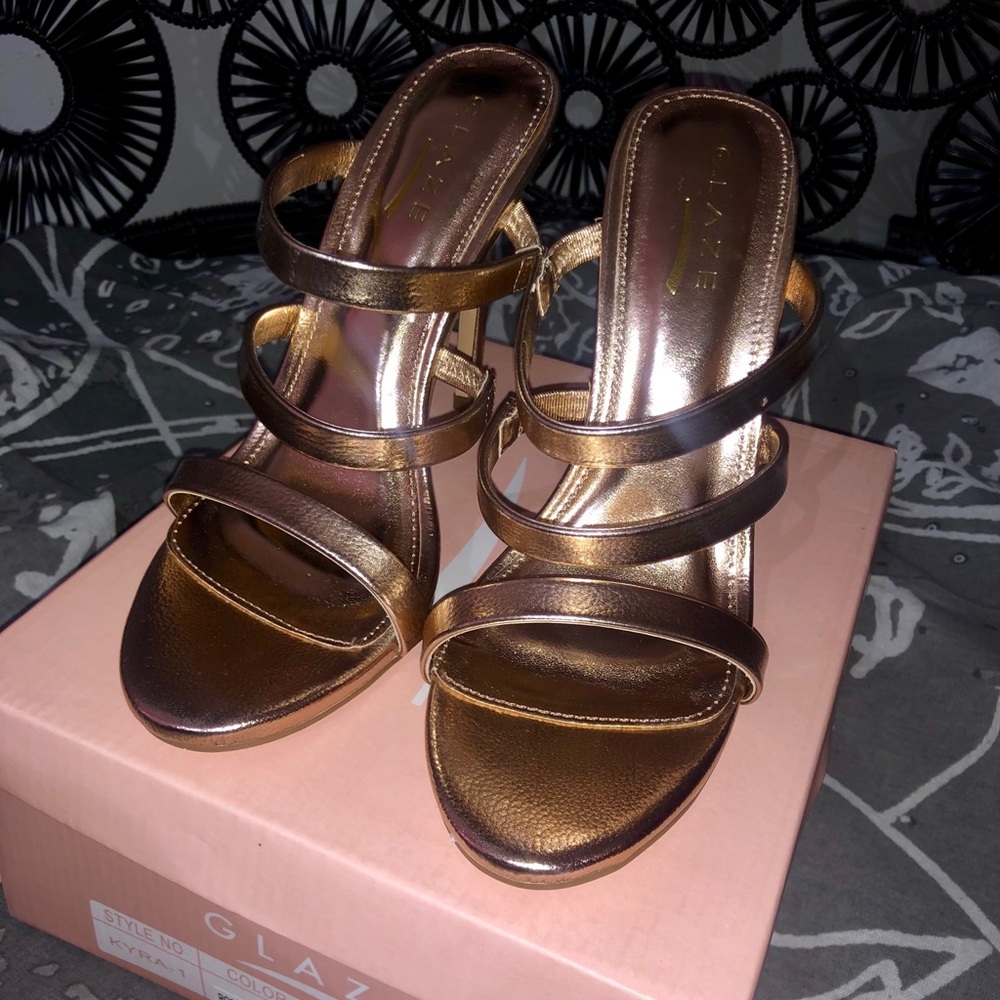 Glaze rose gold metallic heels